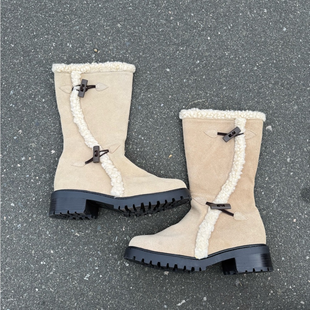 Rampage suede leather boots with fur trim